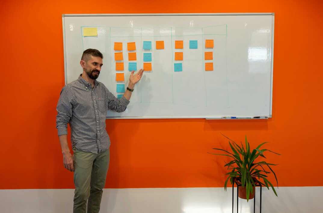 person practicing presentation